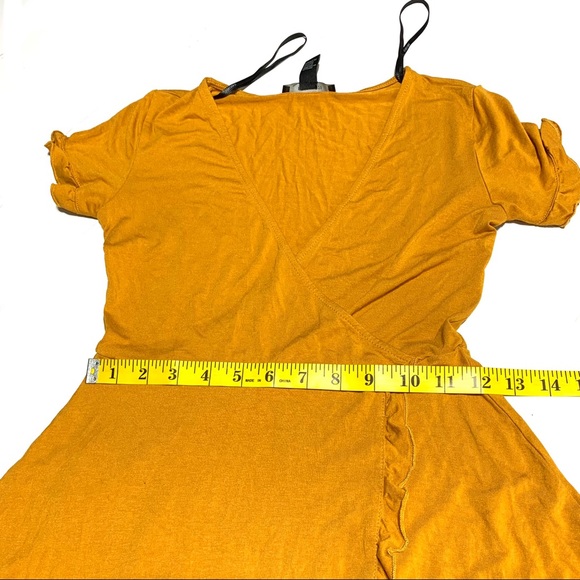 Forever 21 Like New Amber Yellow Ruffled Wrap Mini Dress Size Small - Picture 11 of 12